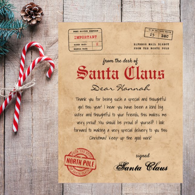 Santa Claus Letter from Santa Vintage Printable (santa letter, letter from santa, printable santa letter, custom santa letter, letter to santa claus)