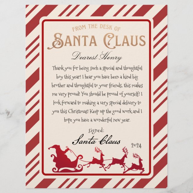 Santa Claus Letter Full Sled Printable (Front)