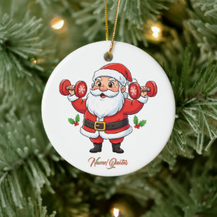 Santa Claus Lifting Dumbbells – Funny Christmas Ceramic Ornament