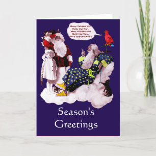 SANTA CLAUS, LITTLE ANGEL AND MERLIN XMAS PARTY HOLIDAY CARD