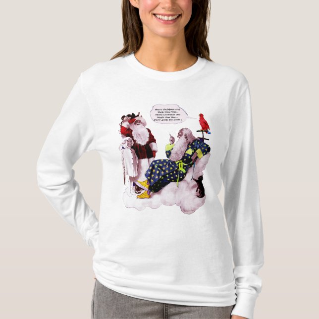 SANTA CLAUS ,LITTLE ANGEL& MERLIN Chrismas Party T-Shirt (Front)
