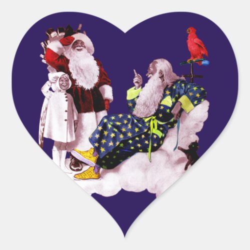 SANTA CLAUSLITTLE ANGEL MERLIN Christmas Heart Heart Sticker