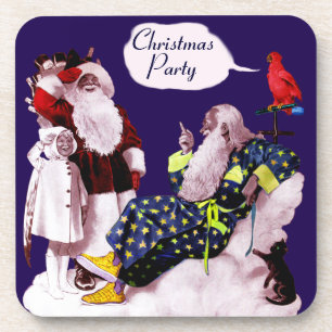 SANTA CLAUS, LITTLE ANGEL & MERLIN Christmas Party Beverage Coaster