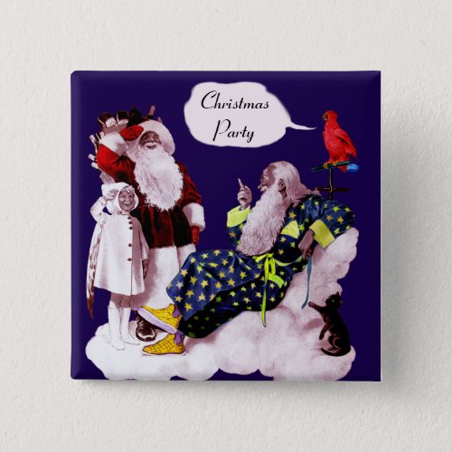 SANTA CLAUS LITTLE ANGEL  MERLIN Christmas Party Button