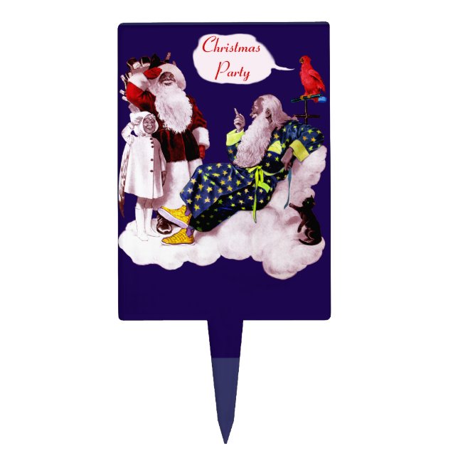 SANTA CLAUS, LITTLE ANGEL & MERLIN Christmas Party Cake Topper (Front)