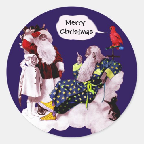 SANTA CLAUSLITTLE ANGEL MERLIN Christmas Party Classic Round Sticker