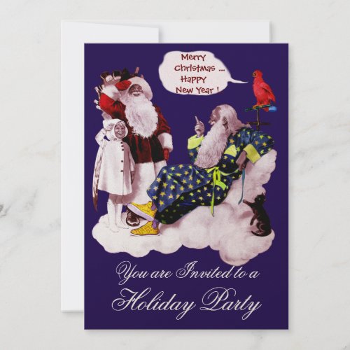 SANTA CLAUS LITTLE ANGEL  MERLIN Christmas Party Invitation