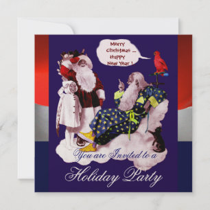 SANTA CLAUS, LITTLE ANGEL & MERLIN Christmas Party Invitation