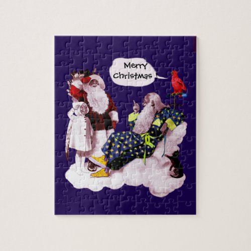 SANTA CLAUS LITTLE ANGEL  MERLIN Christmas Party Jigsaw Puzzle