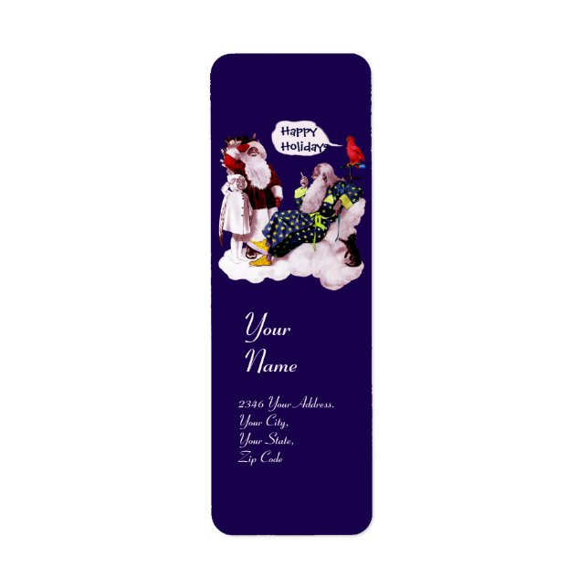 SANTA CLAUS,LITTLE ANGEL& MERLIN Christmas Party Label (Front)