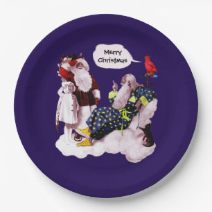 SANTA CLAUS, LITTLE ANGEL & MERLIN Christmas Party Paper Plates