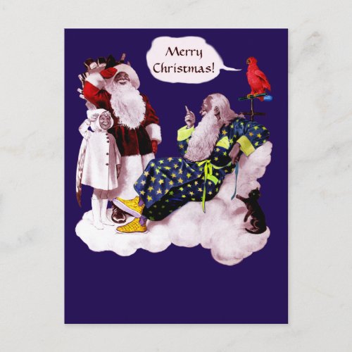 SANTA CLAUS LITTLE ANGEL  MERLIN Christmas Party Postcard