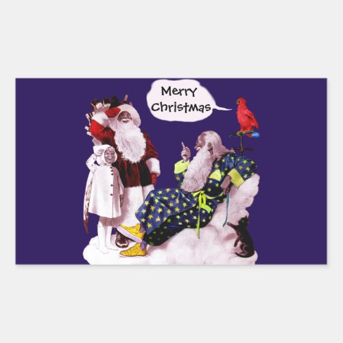 SANTA CLAUSLITTLE ANGEL MERLIN Christmas Party Rectangular Sticker