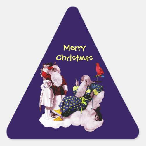 SANTA CLAUSLITTLE ANGEL MERLIN Christmas Party Triangle Sticker