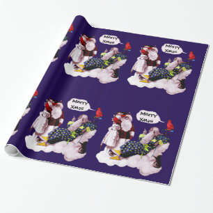 SANTA CLAUS,LITTLE ANGEL& MERLIN Christmas Party Wrapping Paper