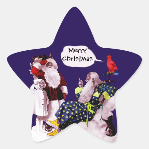 SANTA CLAUSLITTLE ANGEL MERLIN Christmas Star Star Sticker