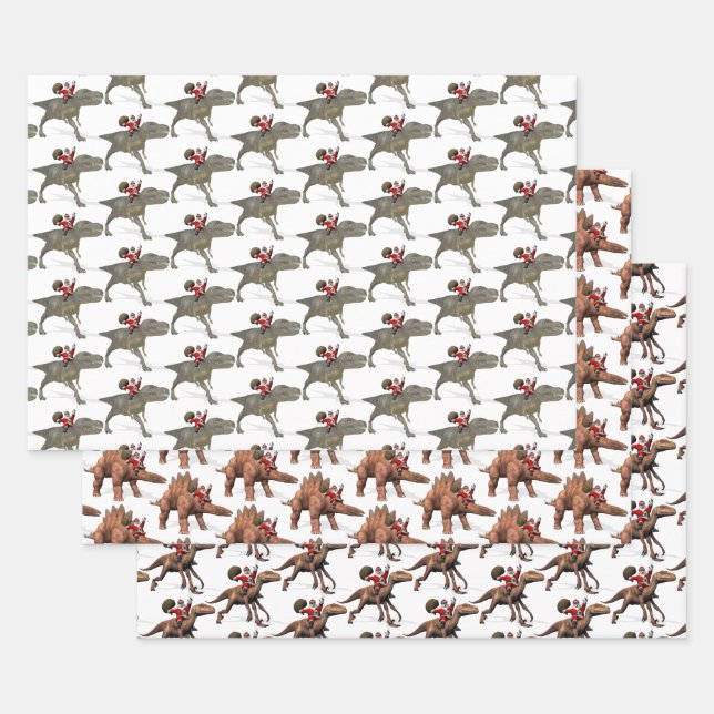 Santa Claus Loves Dinosaurs Wrapping Paper Sheets (Set)