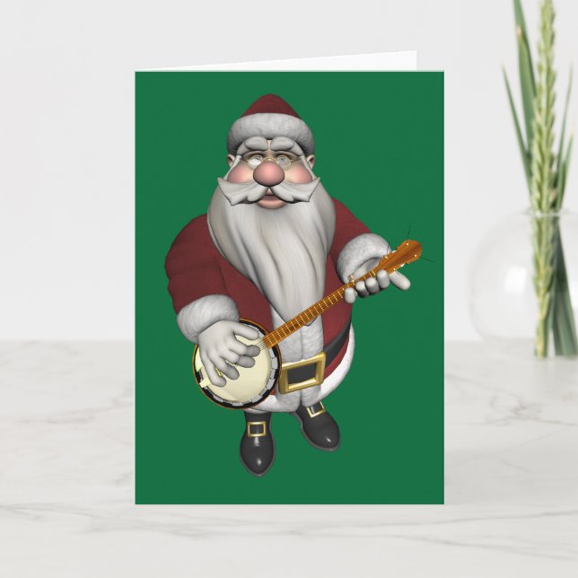 Santa Claus Loves His Banjo Holiday Card (Front)