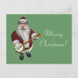 Santa Claus Loves His Banjo Holiday Postcard