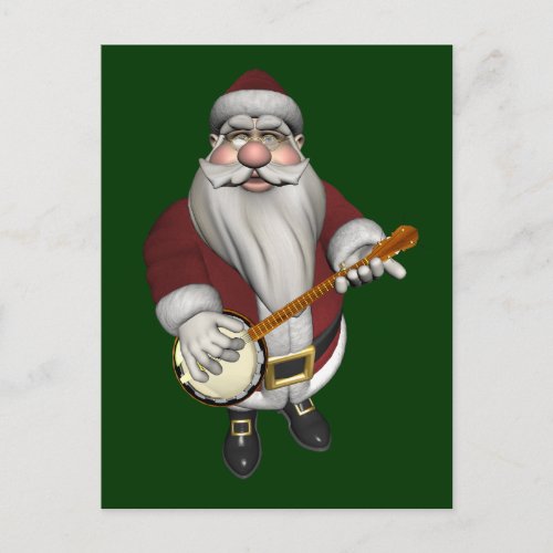 Santa Claus Loves His Banjo Holiday Postcard