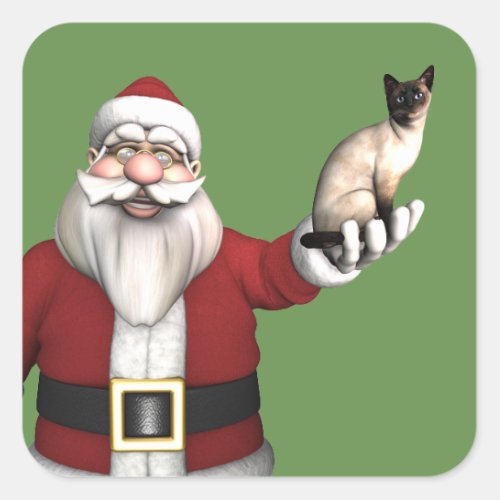 Santa Claus Loves His Siamese Cat Square Sticker