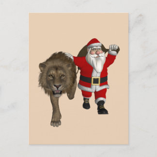 Santa Claus Loves Lions Holiday Postcard