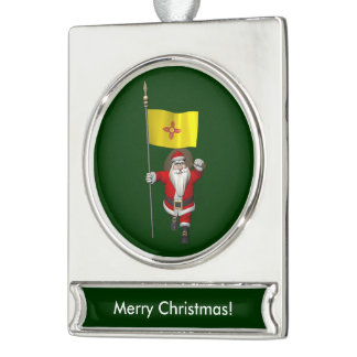 Santa Claus Loves  New Mexico Silver Plated Banner Ornament