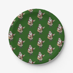 Santa Claus Loves Playing Accoustic Guitar Paper Plates
