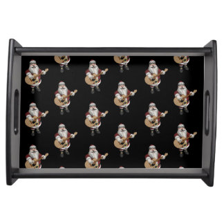 Santa Claus Loves Playing Accoustic Guitar Serving Tray