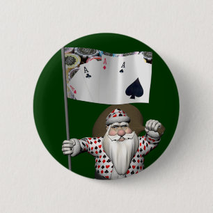 Santa Claus Loves Playing  Poker Button