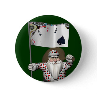 Santa Claus Loves Playing  Poker Button