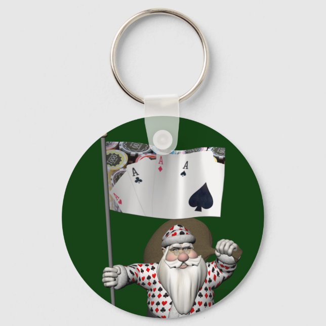 Santa Claus Loves Playing  Poker Keychain (Front)