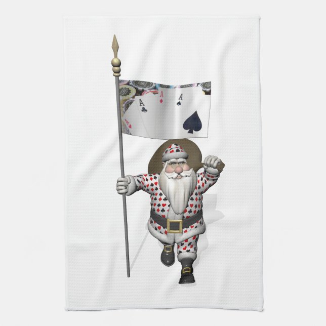 Santa Claus Loves Playing  Poker Kitchen Towel (Vertical)