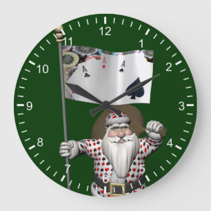 Santa Claus Loves Playing Poker Large Clock