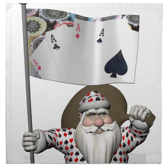 Santa Claus Loves Playing  Poker Napkin (Front)