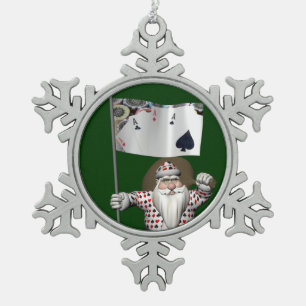 Santa Claus Loves Playing  Poker Snowflake Pewter Christmas Ornament