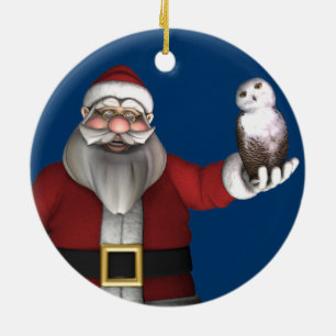 Santa Claus Loves Snowy Owl Ceramic Ornament