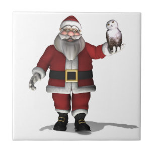 Santa Claus Loves Snowy Owl Ceramic Tile