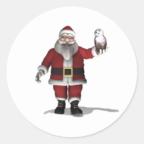 Santa Claus Loves Snowy Owl Classic Round Sticker