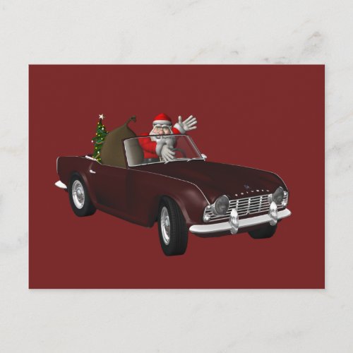 Santa Claus Loves Triumph TR4 Holiday Postcard