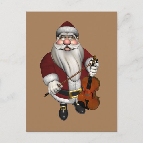 Santa Claus Loves Violins Holiday Postcard