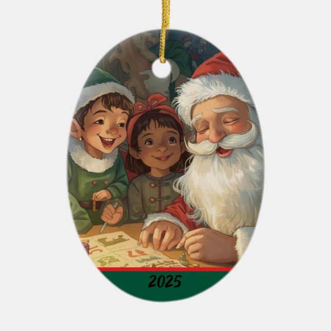 Santa Claus Making a List Ornament (Front)