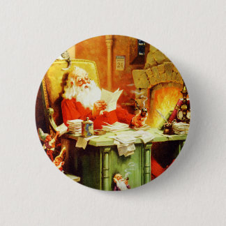 Santa Claus Making His List, Checking it Twice Button