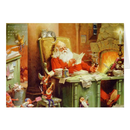 Santa Claus Making His List, Checking it Twice Card | Zazzle
