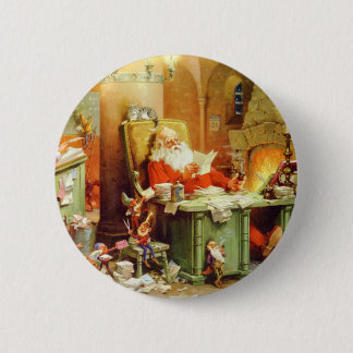 Santa Claus Making His List, Checking It Twice Pinback Button