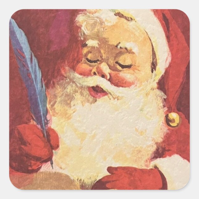 Santa Claus Making His List Envelope Square Sticker (Front)