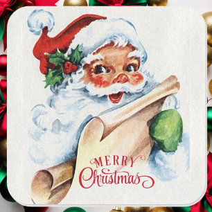 Santa Claus Making His List Vintage Christmas Square Sticker