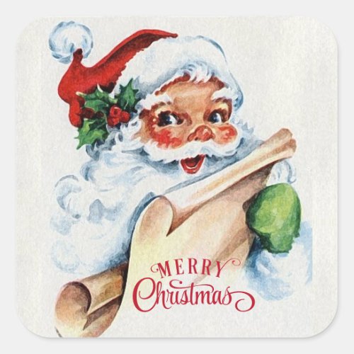 Santa Claus Making His List Vintage Christmas Square Sticker