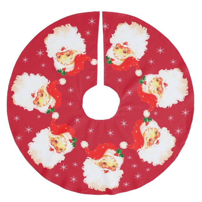 Santa Claus Mandala & Snowflakes on Red Brushed Polyester Tree Skirt (Front)