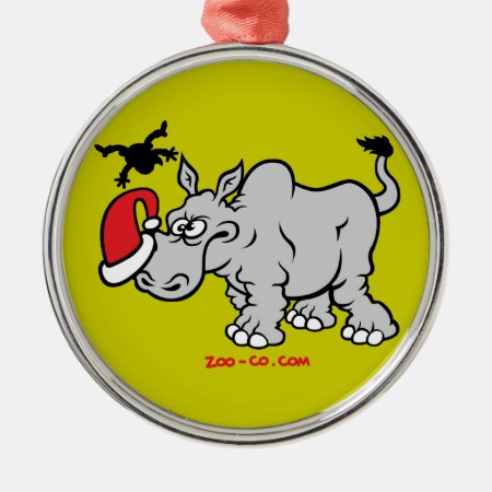 Santa Claus Meets A Rhino Metal Ornament